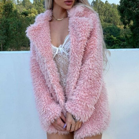 Jackets & Blazers - Pink Faux Fur Teddy Coat